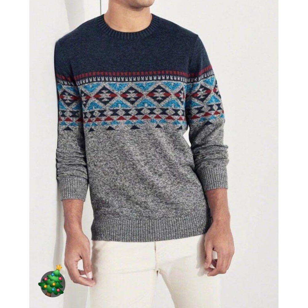 Hollister Ski Sweater Southwest Aztec Blue Gray Pullover Mens  M